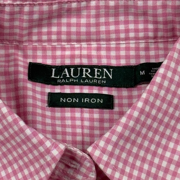 Lauren Ralph Lauren Pink Gingham Non Iron Button Down Shirt Size M - Picture 2 of 8